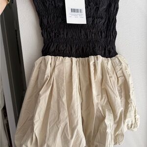 DISSH Black Smocked Bodice Cream Bubble Dress